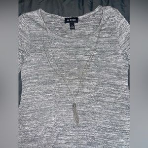 A.Byer Women’s Sparkle Silver Half-Sleeve Shirt w/necklace detail Size: Small